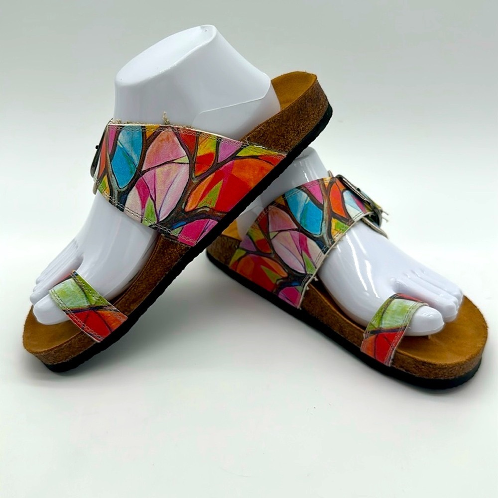 CALCEO Vibrant Pastel Comfort Sandals w/ Abstract Design Women Size EU40 US 9.5